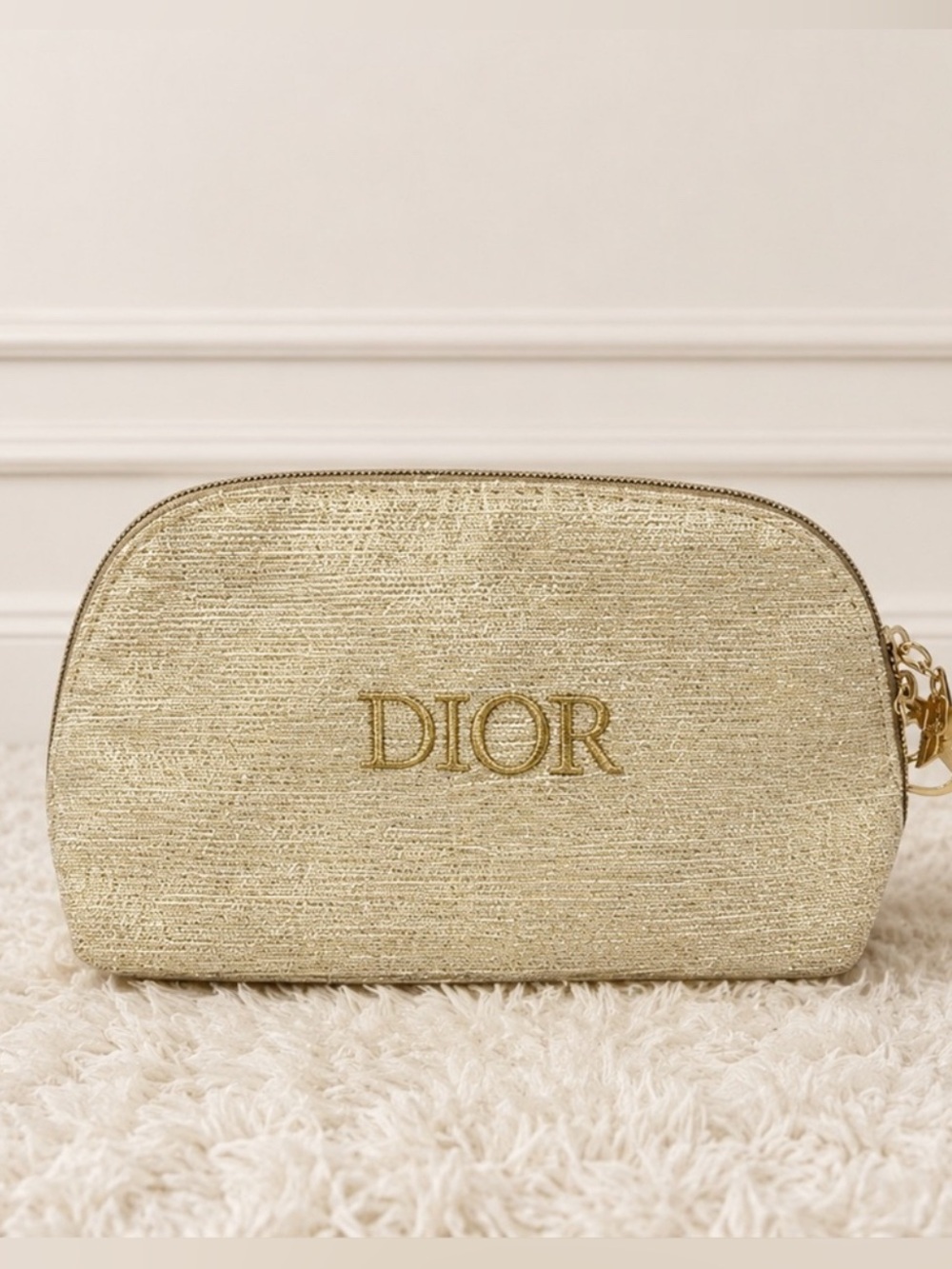 Dior Especial Edition Metallic Gold Embroidered Logo Cosmetic Pouch